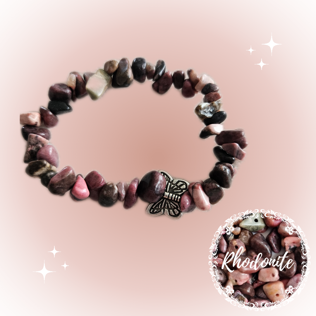 Gemstone Chip Bracelets with silver charm