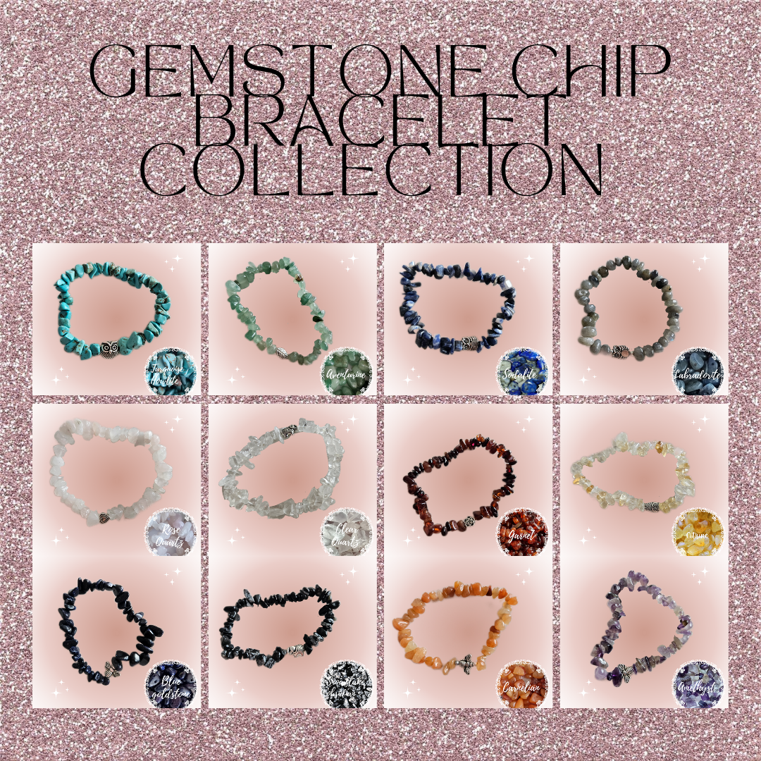 Gemstone Chip Bracelets with silver charm