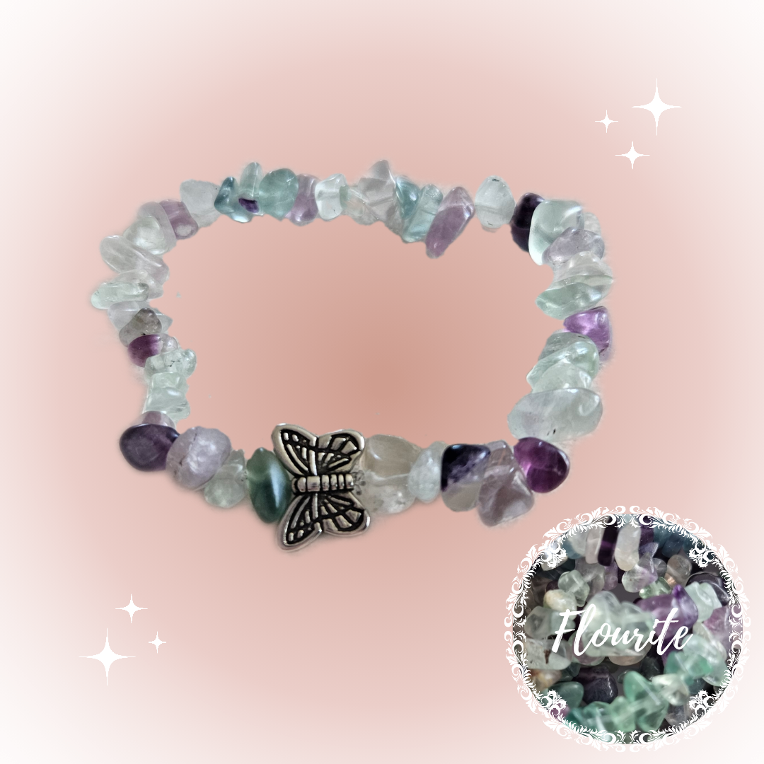 Gemstone Chip Bracelets with silver charm